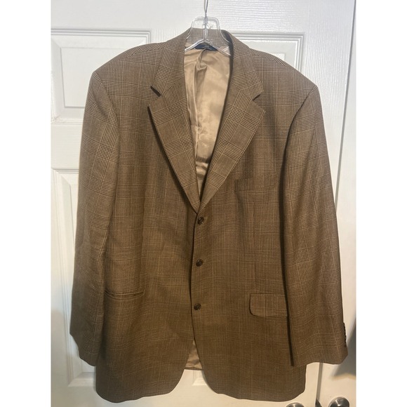 Brooks Brothers 346 Mens 45 LG Brown Glen Plaid 100% Wool 3 Button Blazer Jacket